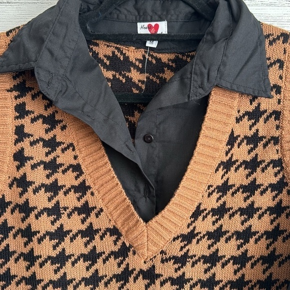 Heart & Heels Dogstooth V-Neck Button Up Cardigan Collared Black | SIZE M - Picture 6 of 12